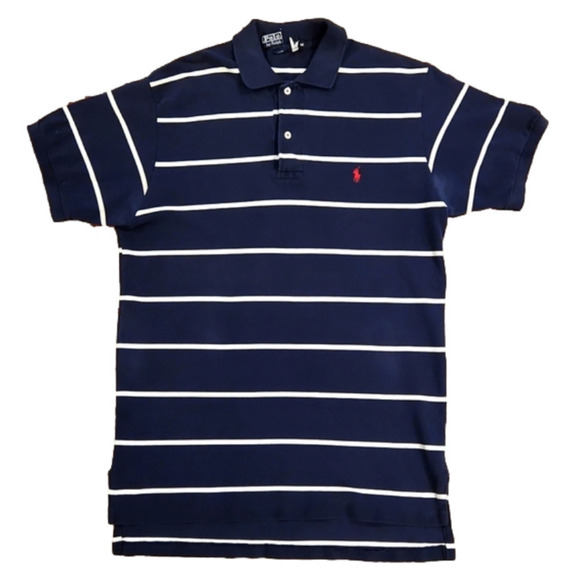 POLO by Ralph Lauren Navy Blue & White Stripes Polo Shirt - Picture 1 of 7